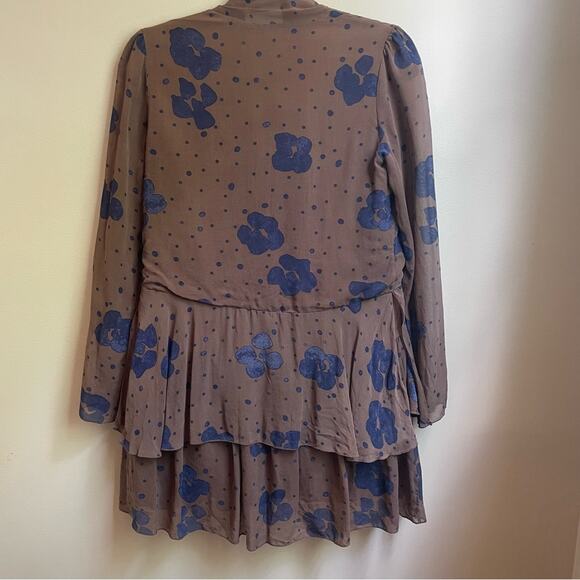 See by Chloe brown navy floral print tie neckline dress SIZE 36, 2-4 - Picture 6 of 7
